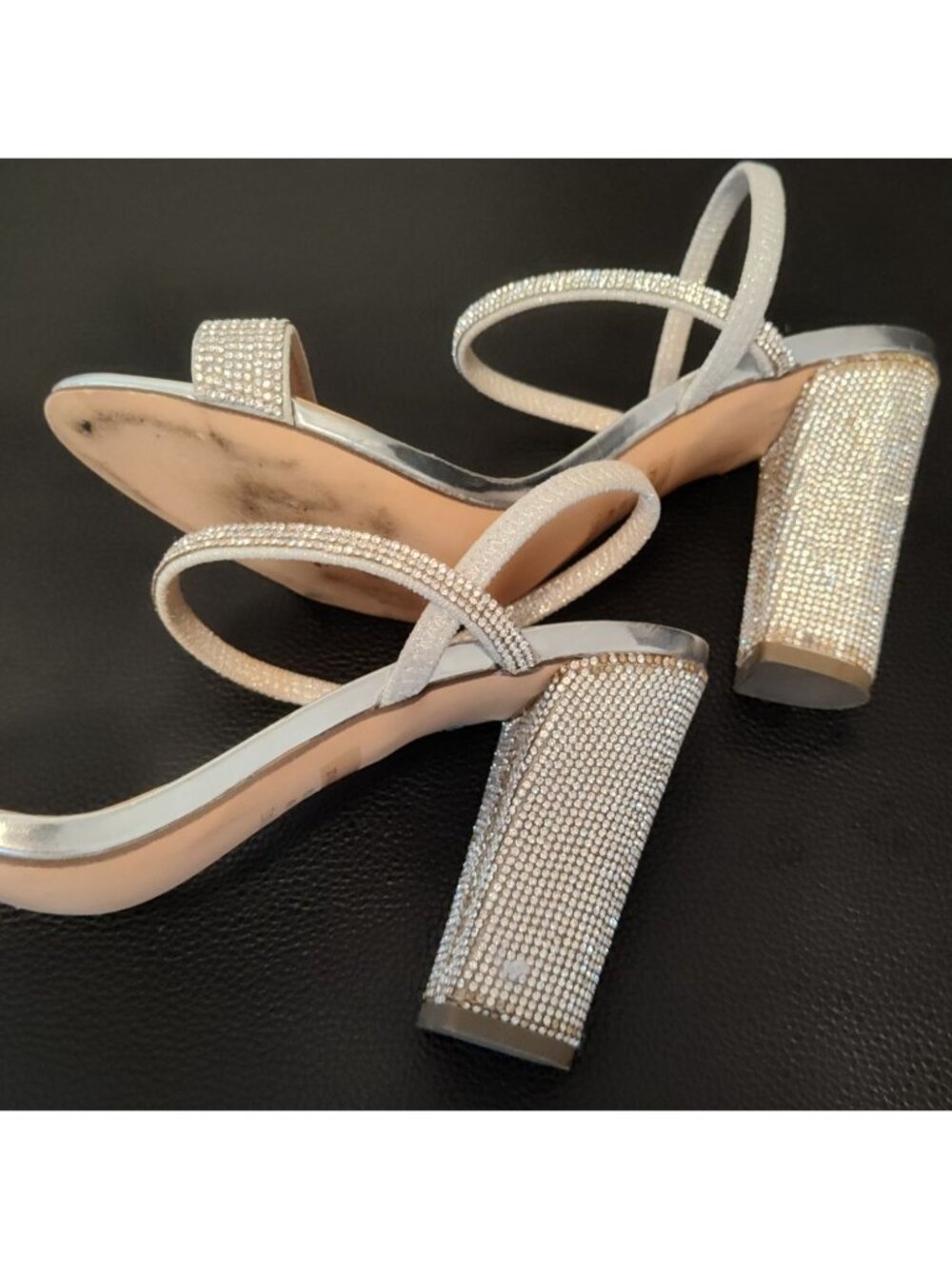 Touch Of Nina Savion1 Silver Rhinestone Strappy Block Heel Sandals Size 9 M Glam - Picture 10 of 11